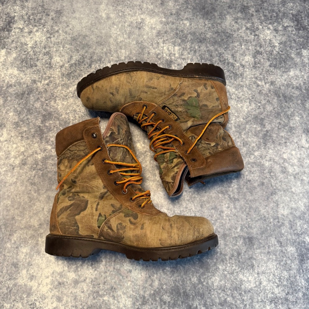 VTG Rocky 640 Gore-Tex Camo Hunting Boots Mens 9 EW USA Made Suede Cordura